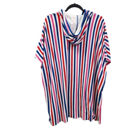 Lands End Women's L/XL Multicolored Striped Terry Hooded Swim Cover Up  2187 - Picture 3 of 8